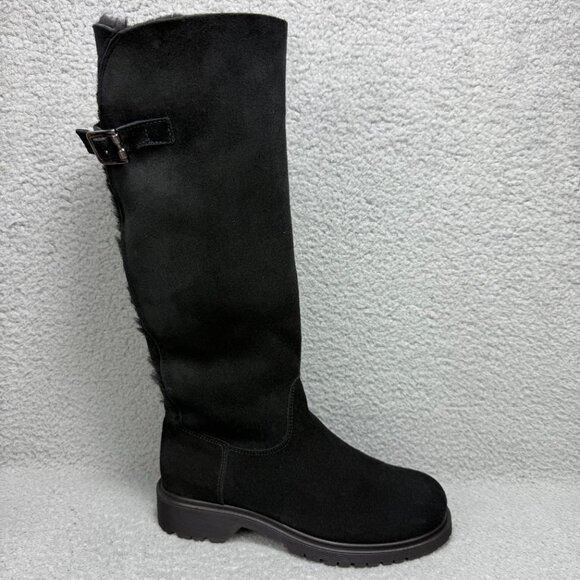 La Canadienne Boots Womens 6.5 Shoes Black Suede Tall Knee High Calf Shearling - Picture 3 of 12